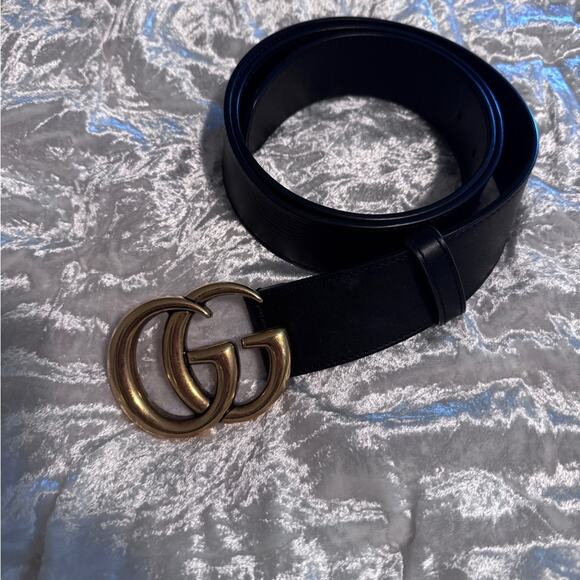 Gucci 2015 Re-Edition Wide leather Black Belt with Gold GG Buckle - Picture 2 of 8